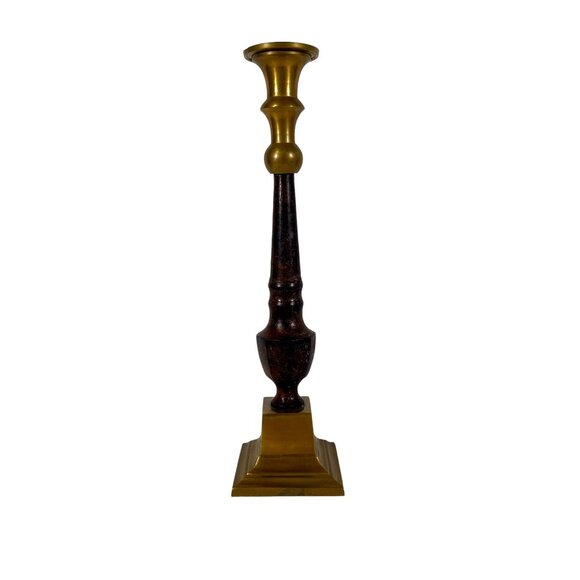 15" Candlestick  - Made Of Heave Brass And Tiger Wood - Picture 4 of 6